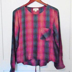 Cloth & Stone Long Sleeve Plaid‎ Shirt Lace Up Back